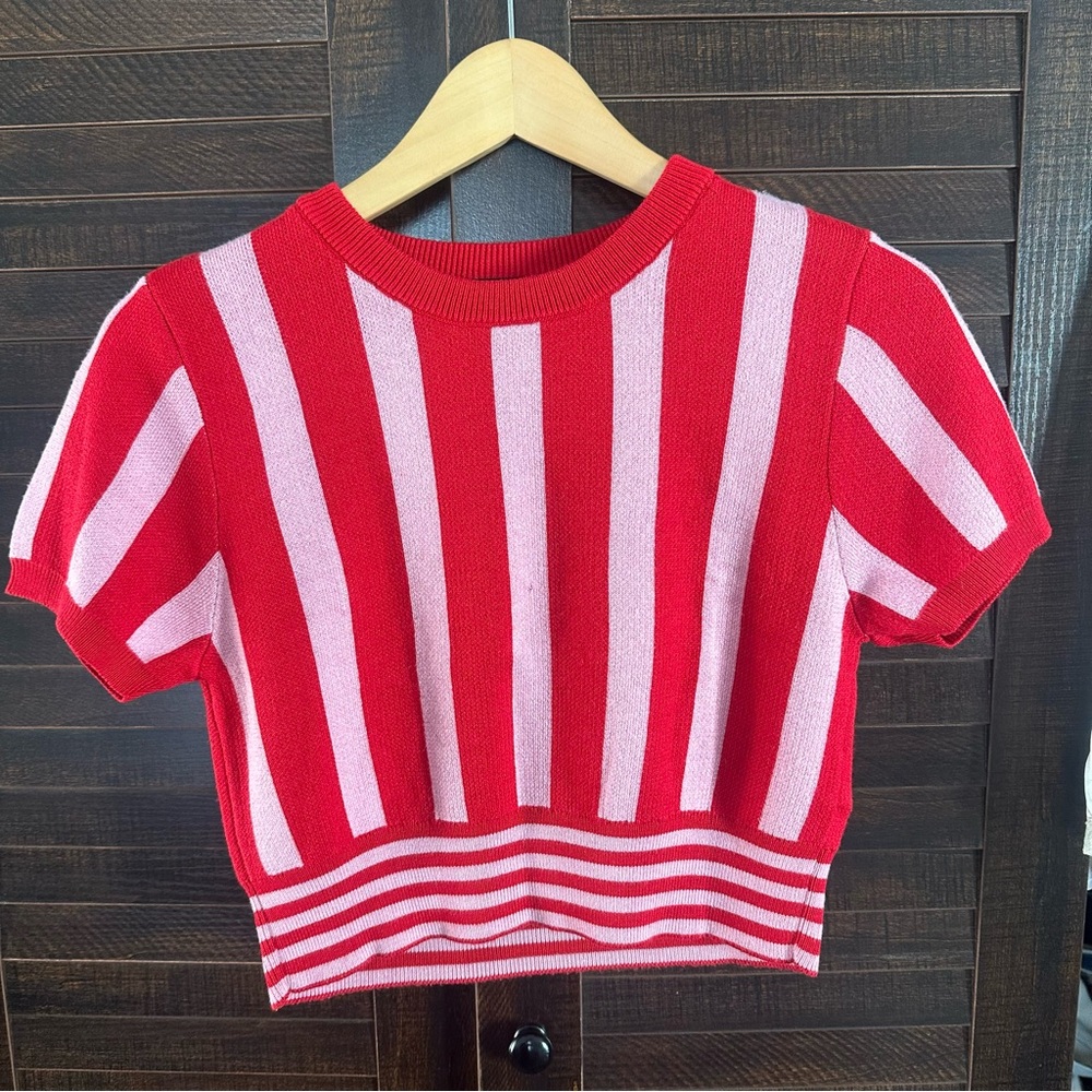 Topshop Red and Pink Knit Sweater Top